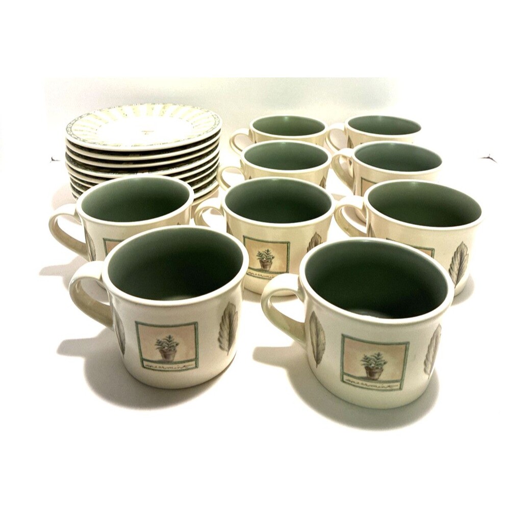 PFALTZGRAFF Naturewood Coffee Mugs Tea Cups & Saucers Set Lot of 9 Garden Design